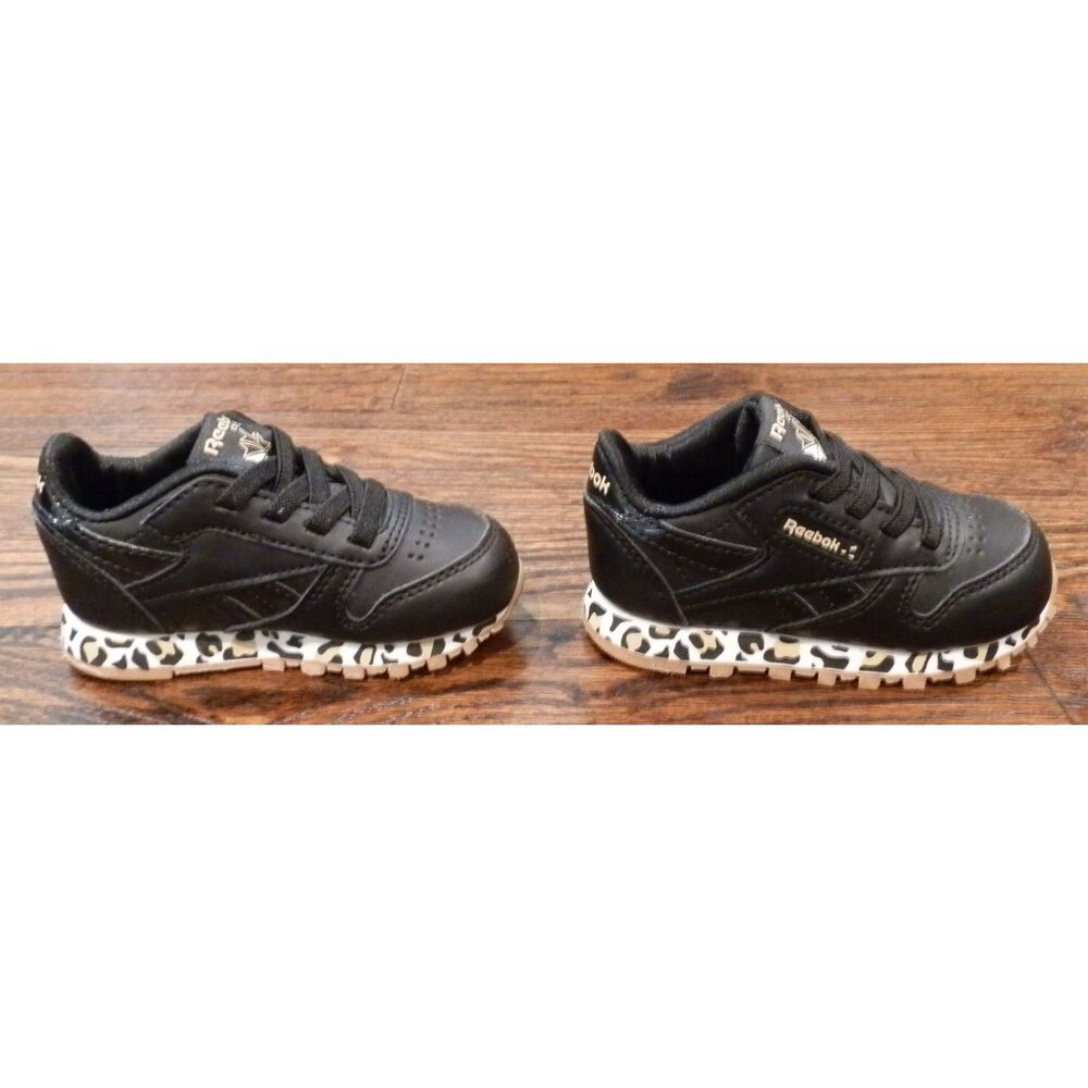 Reebok Classic Sneakers Shoes Black Cheetah Baby Girl Toddler Size 5 NWOT